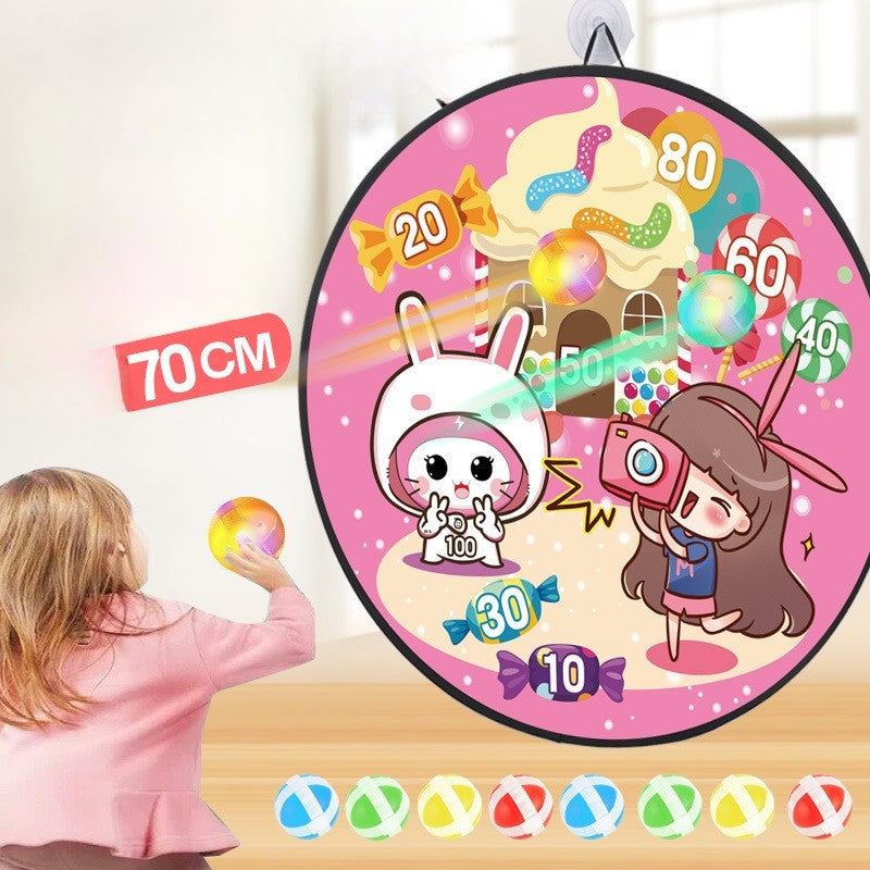 Joc Darts Flippy pentru Copii, Placa Pliabila 70 cm, 8 Mingii Velcro/Scai Simple, 2 Mingii Luminoase, Model Acadele, Roz-5