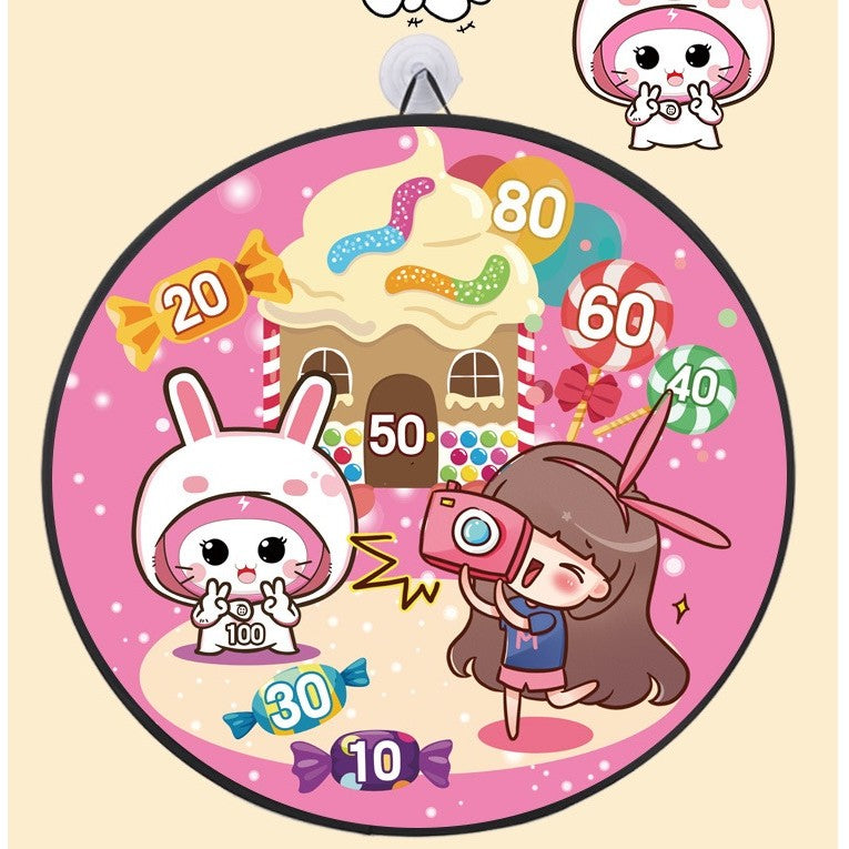 Joc Darts Flippy pentru Copii, Placa Pliabila 36.5 cm, 8 Mingii Velcro/Scai Simple, 2 Mingii Luminoase, Model Acadele, Roz-6