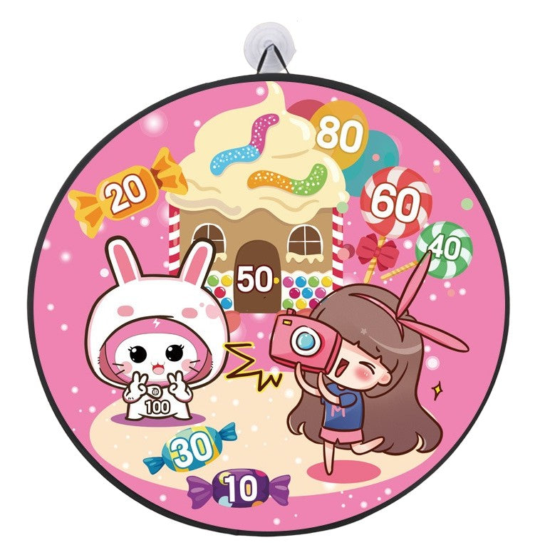 Joc Darts Flippy pentru Copii, Placa Pliabila 36.5 cm, 8 Mingii Velcro/Scai Simple, 2 Mingii Luminoase, Model Acadele, Roz-7