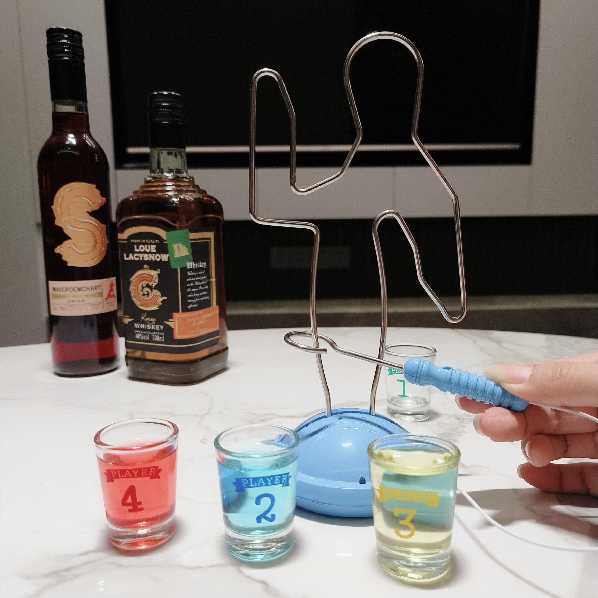 Joc de baut, Buzz Wire, Flippy, pentru Petreceri, Distractie, Pahare de Shot din Sticla Incluse, 4 Jucatori, Multicolor-2