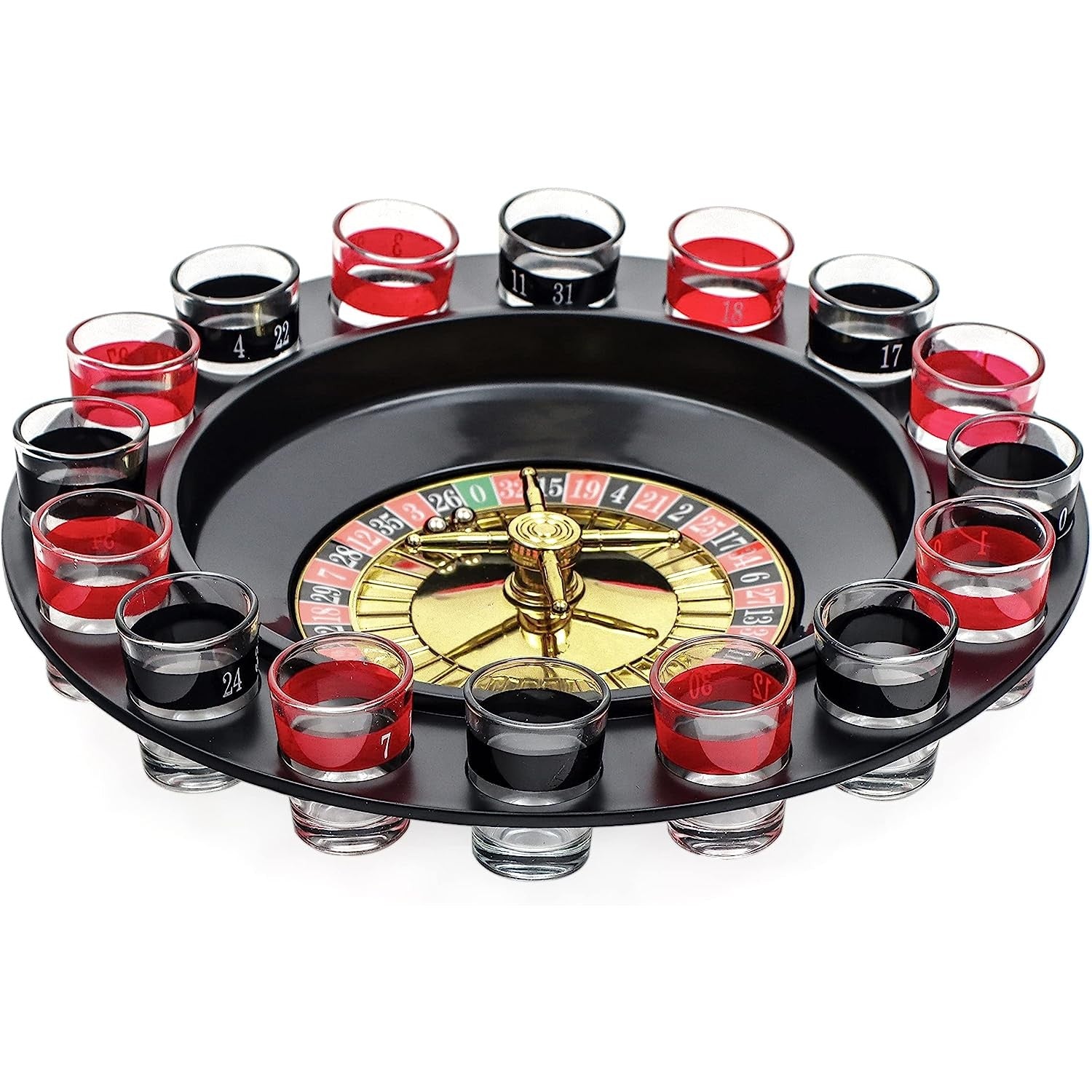 Joc de Baut Ruleta cu Pahare de Shot Flippy, 30 cm, Rosu/Negru-0