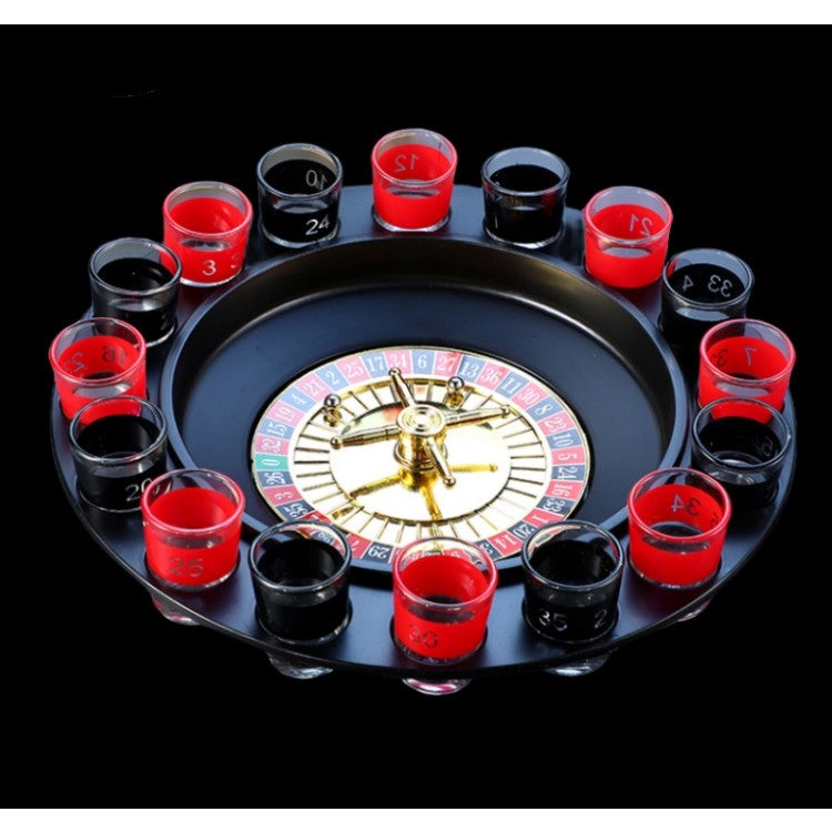 Joc de Baut Ruleta Flippy, cu 16 Pahare de Shot din Sticla , 30 x 30 x 5.5 cm, model 2, Rosu/Negru-1
