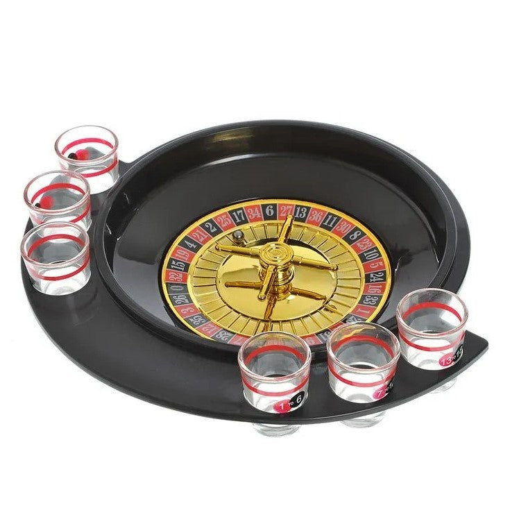 Joc de Baut Ruleta Flippy, cu 6 Pahare de Shot din Sticla , 30 x 26.5 x 6.5 cm, Rosu/Negru-1