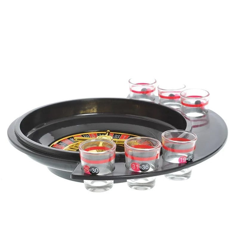 Joc de Baut Ruleta Flippy, cu 6 Pahare de Shot din Sticla , 30 x 26.5 x 6.5 cm, Rosu/Negru-3