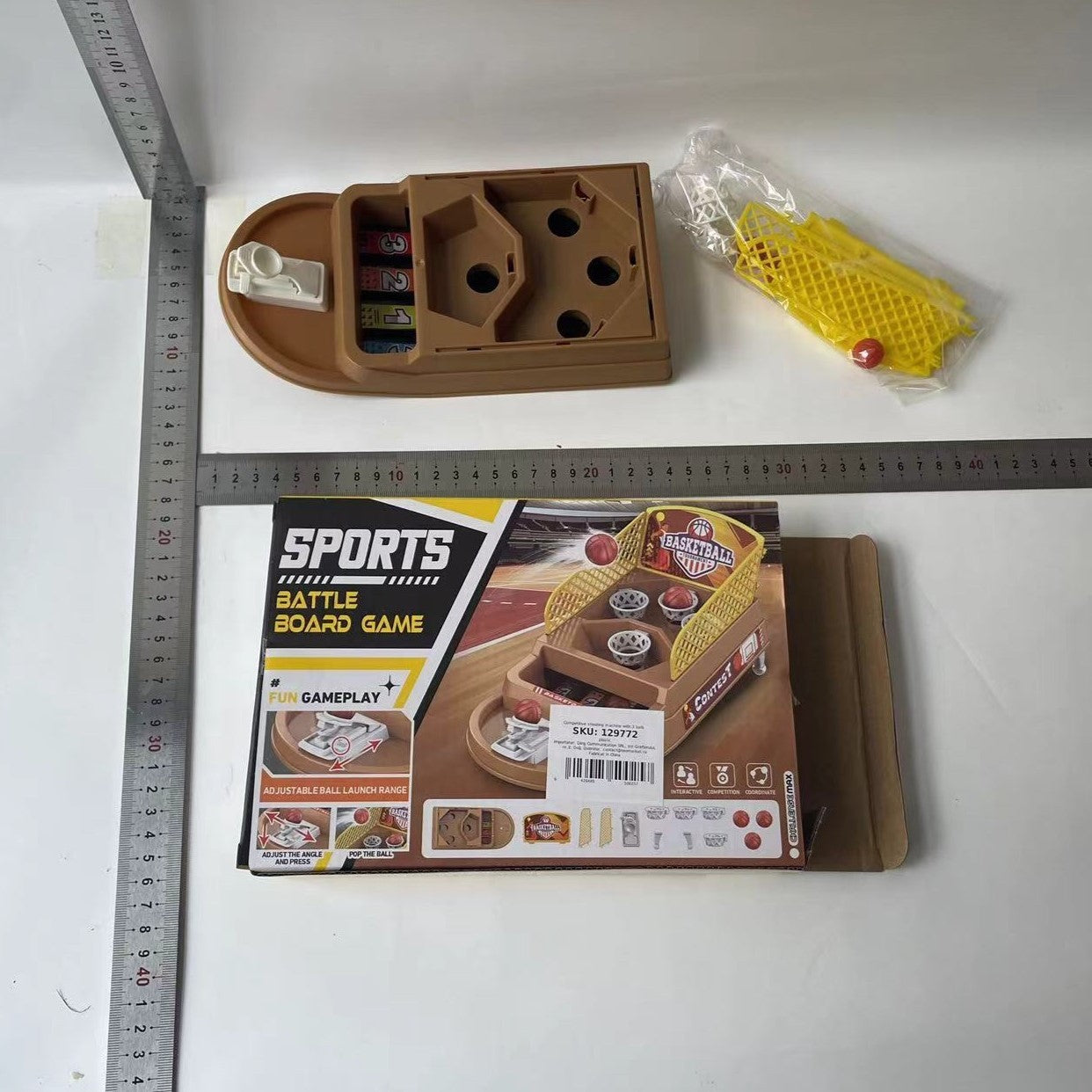 Joc de Masa Mini Baschet Interactiv pentru Copii, Flippy, 4 Cosuri, 3 Mingi Incluse, 23.5x11.5x14 cm, Maro-1