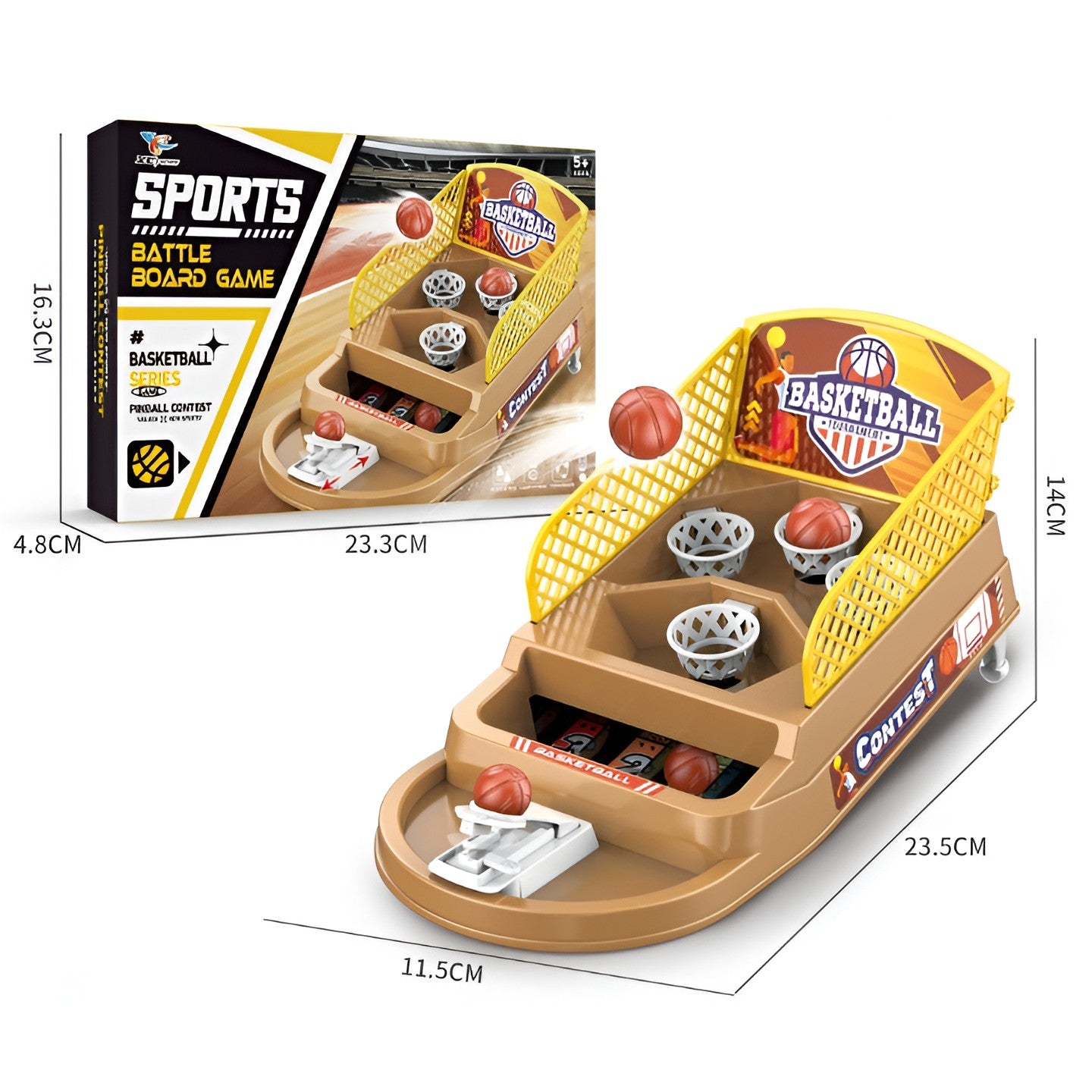 Joc de Masa Mini Baschet Interactiv pentru Copii, Flippy, 4 Cosuri, 3 Mingi Incluse, 23.5x11.5x14 cm, Maro-2