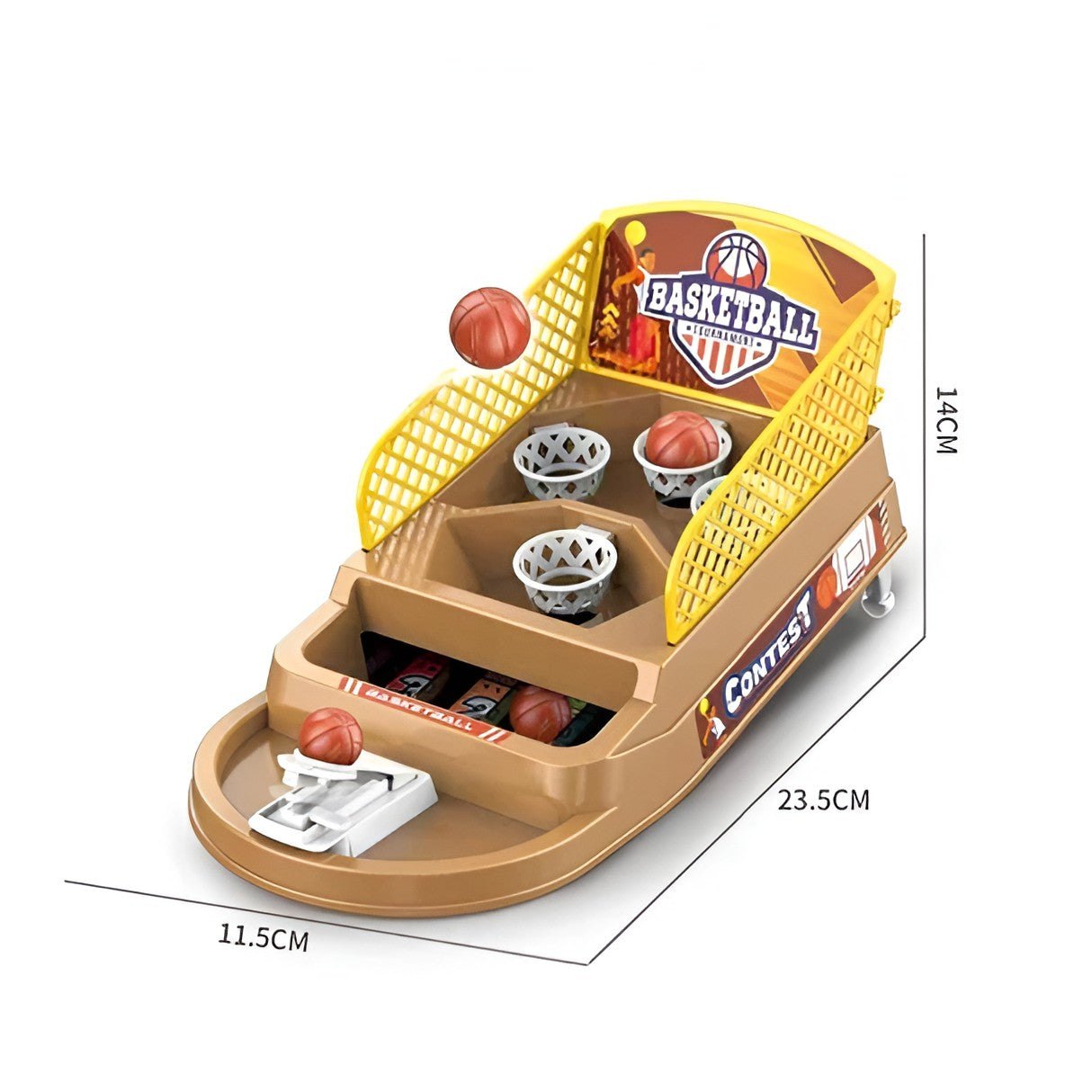 Joc de Masa Mini Baschet Interactiv pentru Copii, Flippy, 4 Cosuri, 3 Mingi Incluse, 23.5x11.5x14 cm, Maro-3