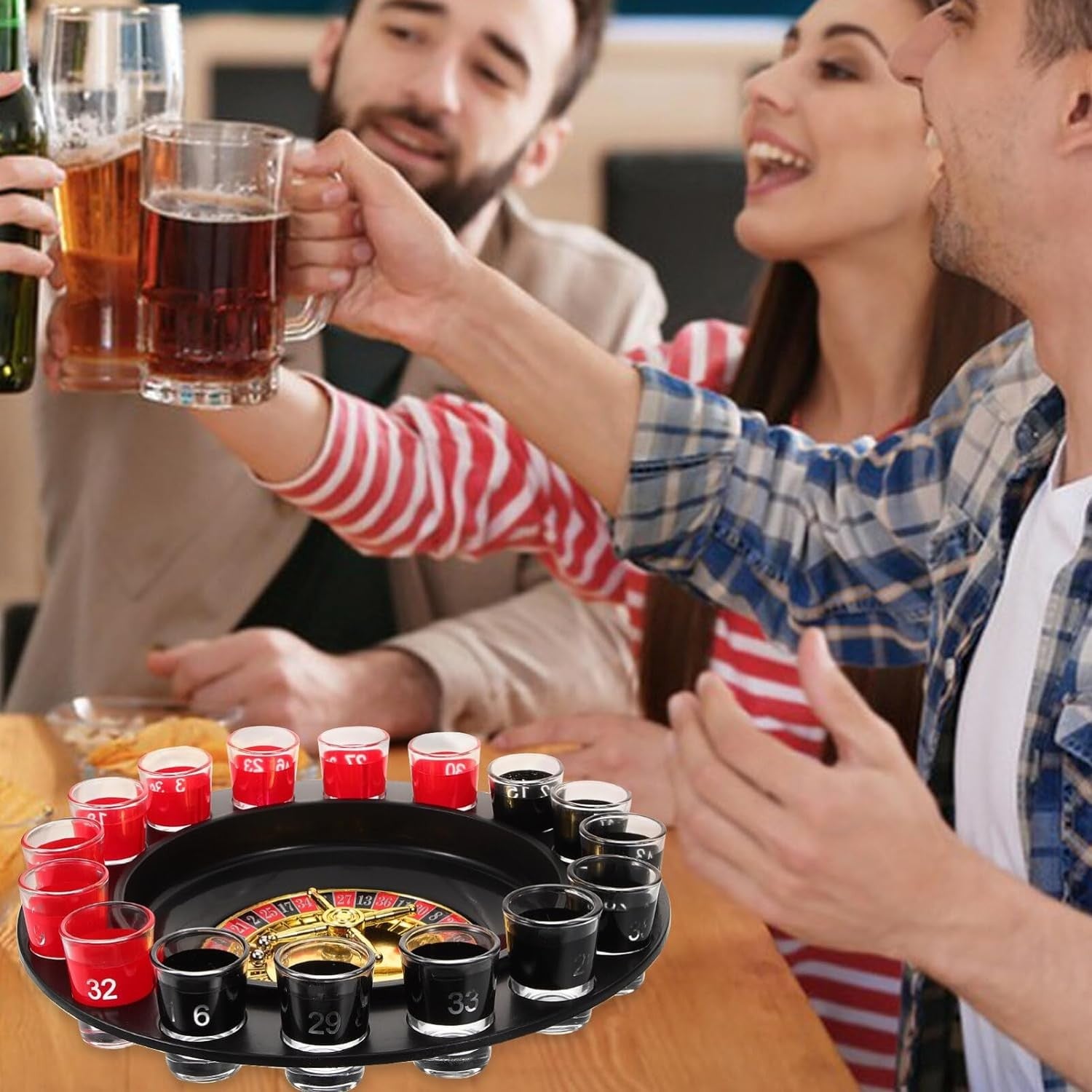 Joc de Ruleta Flippy, cu Pahare de Shot si Plansa de Joc Blackjack, 31 cm, Multicolor-7