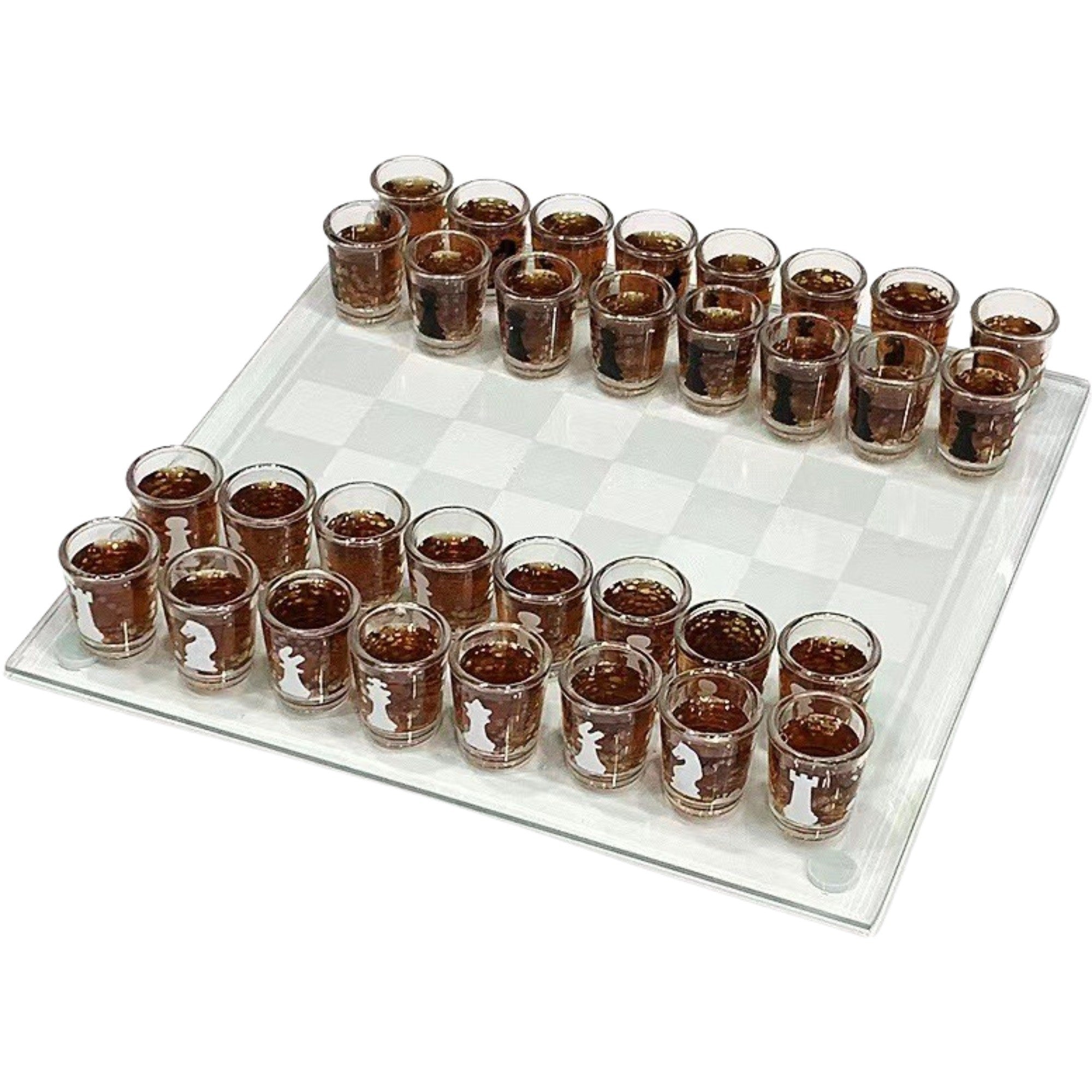 Joc de sah Flippy din sticla cu pahare pentru shoturi, 35x35 cm, transparent-0