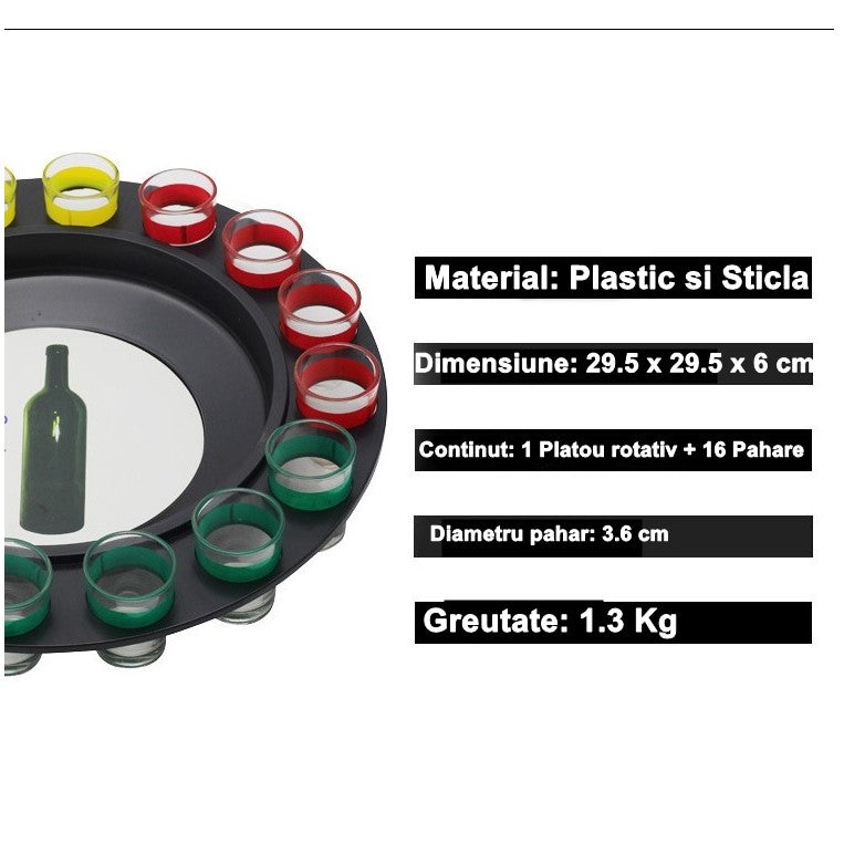 Joc de Societate "Adevar sau Provocare" Flippy, Ruleta cu 16 pahare de Shot din Sticla, pentru Petreceri, Distractie, Cadouri, Multicolor-1