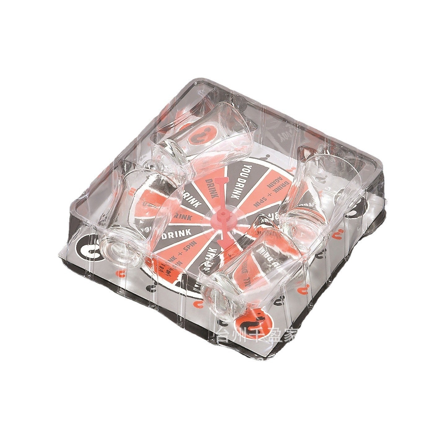Joc de societate cu 4 pahare de shoturi din sticla Flippy, ruleta norocului, pentru petreceri, 17x17x7.5cm-3