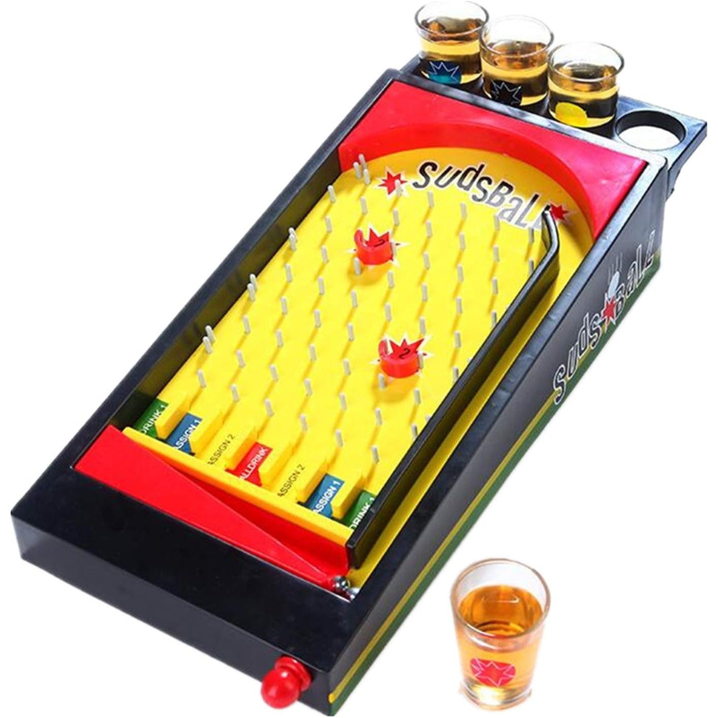 Joc de societate Pinball cu pahare pentru shoturi Flippy, 40 x 17,7 cm, galben-0