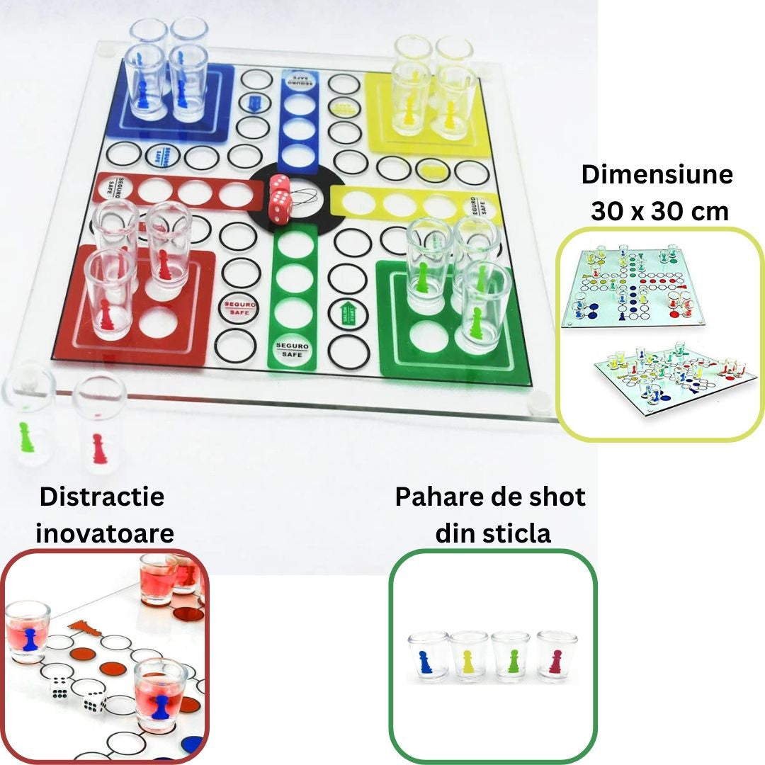 Joc de baut, Nu te supara frate, Flippy, cu pahare de shot din sticla, 30x30 cm, multicolor-3