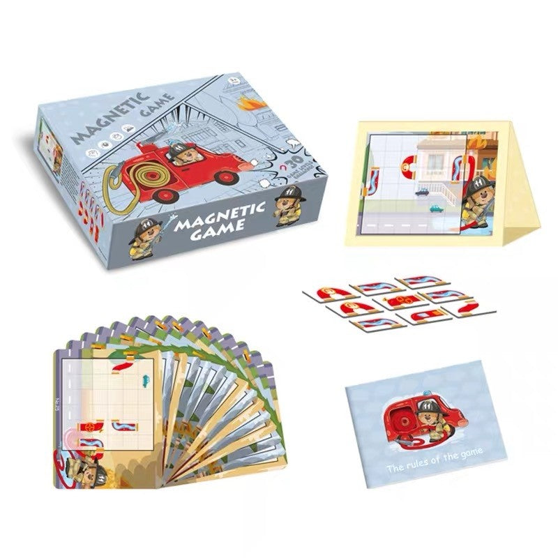 Joc educativ magnetic de interconectare, micul pompier, 15 nivele, 9 carti, pentru copii, +3 ani, multicolor-1
