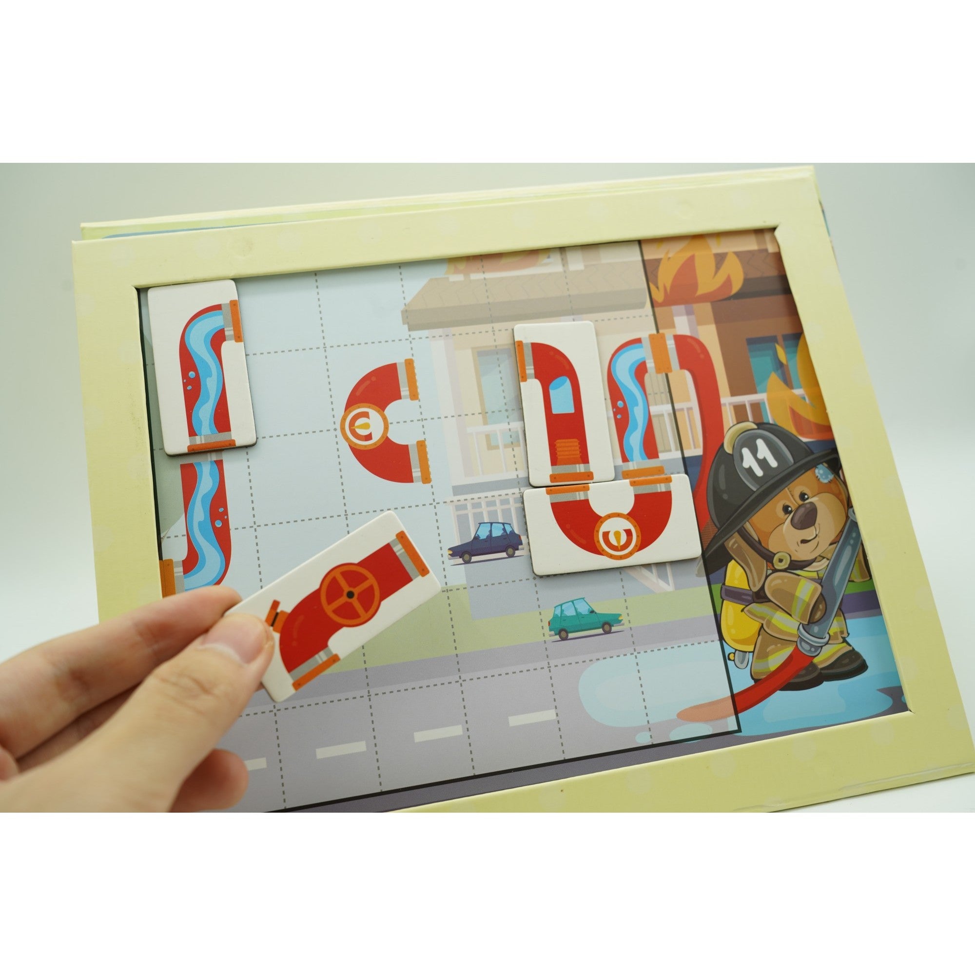 Joc educativ magnetic de interconectare, micul pompier, 15 nivele, 9 carti, pentru copii, +3 ani, multicolor-8
