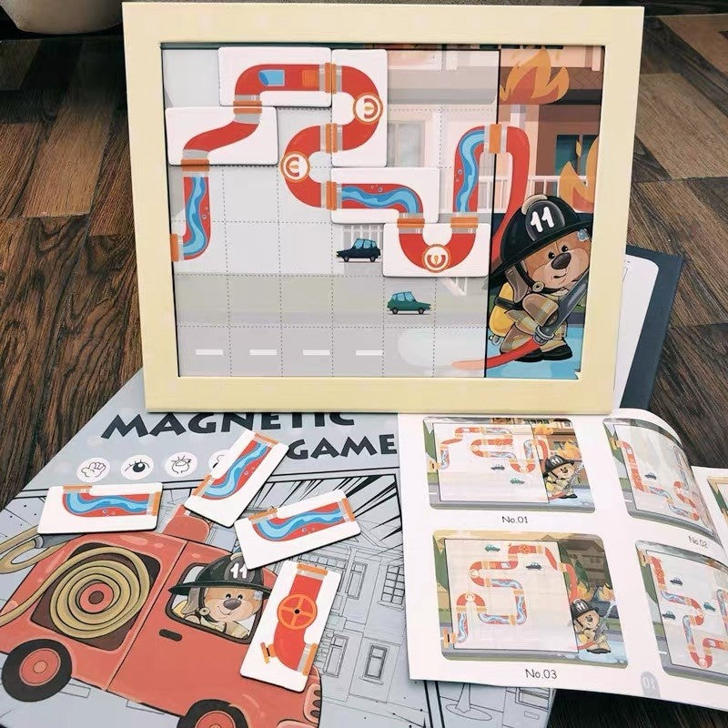 Joc educativ magnetic de interconectare, micul pompier, 15 nivele, 9 carti, pentru copii, +3 ani, multicolor-13