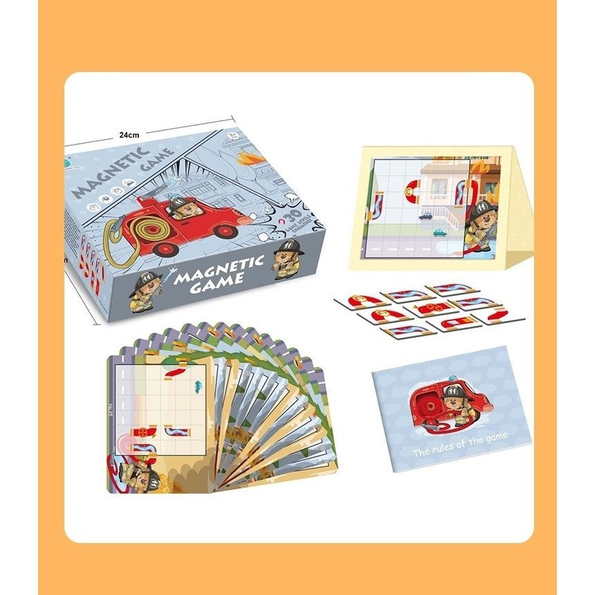 Joc educativ magnetic de interconectare, micul pompier, 15 nivele, 9 carti, pentru copii, +3 ani, multicolor-15