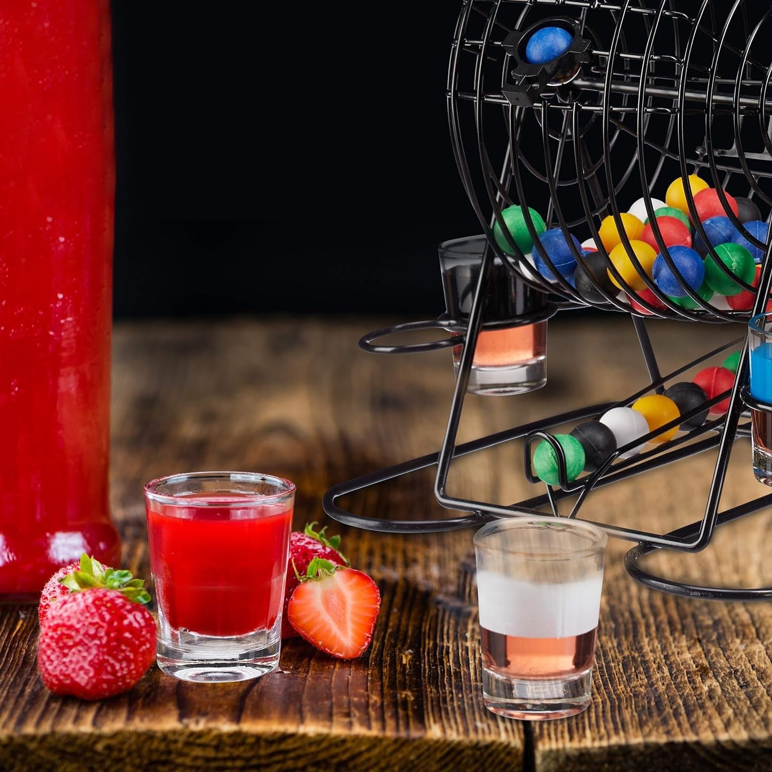 Joc Mini Loterie Flippy, Bingo, cu Pahare de Shot din Sticla, 20 x 20 x 19 cm, 48 Bile, Negru-1