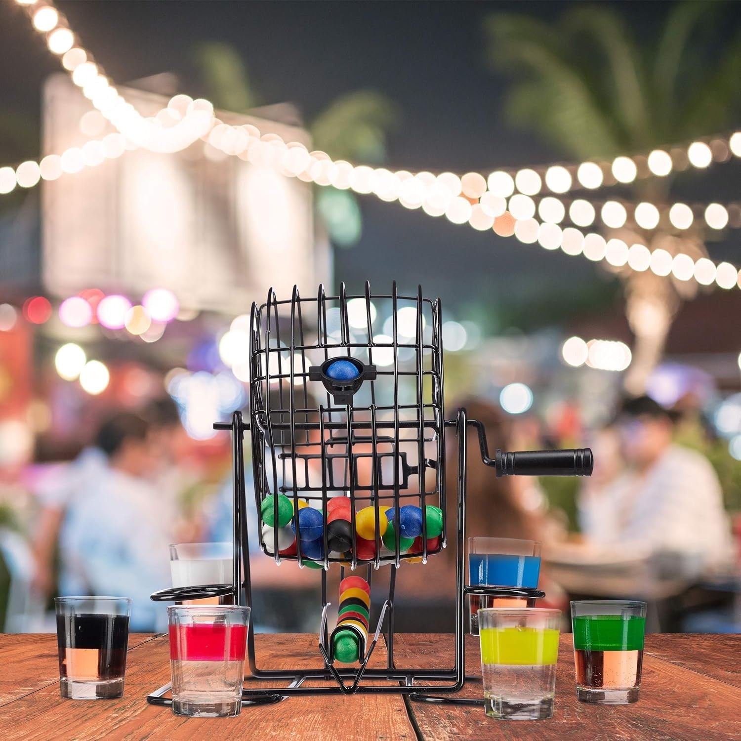 Joc Mini Loterie Flippy, Bingo, cu Pahare de Shot din Sticla, 20 x 20 x 19 cm, 48 Bile, Negru-4