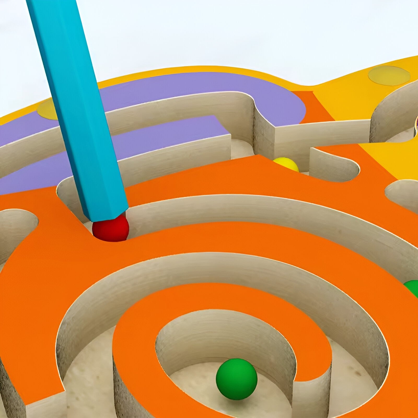Joc Montessori cu Bile, Flippy, Creion Magnetic, Tip Labirint, din Lemn, Model Bufnita, 18.5x17.5 cm, Portocaliu-Mov-7