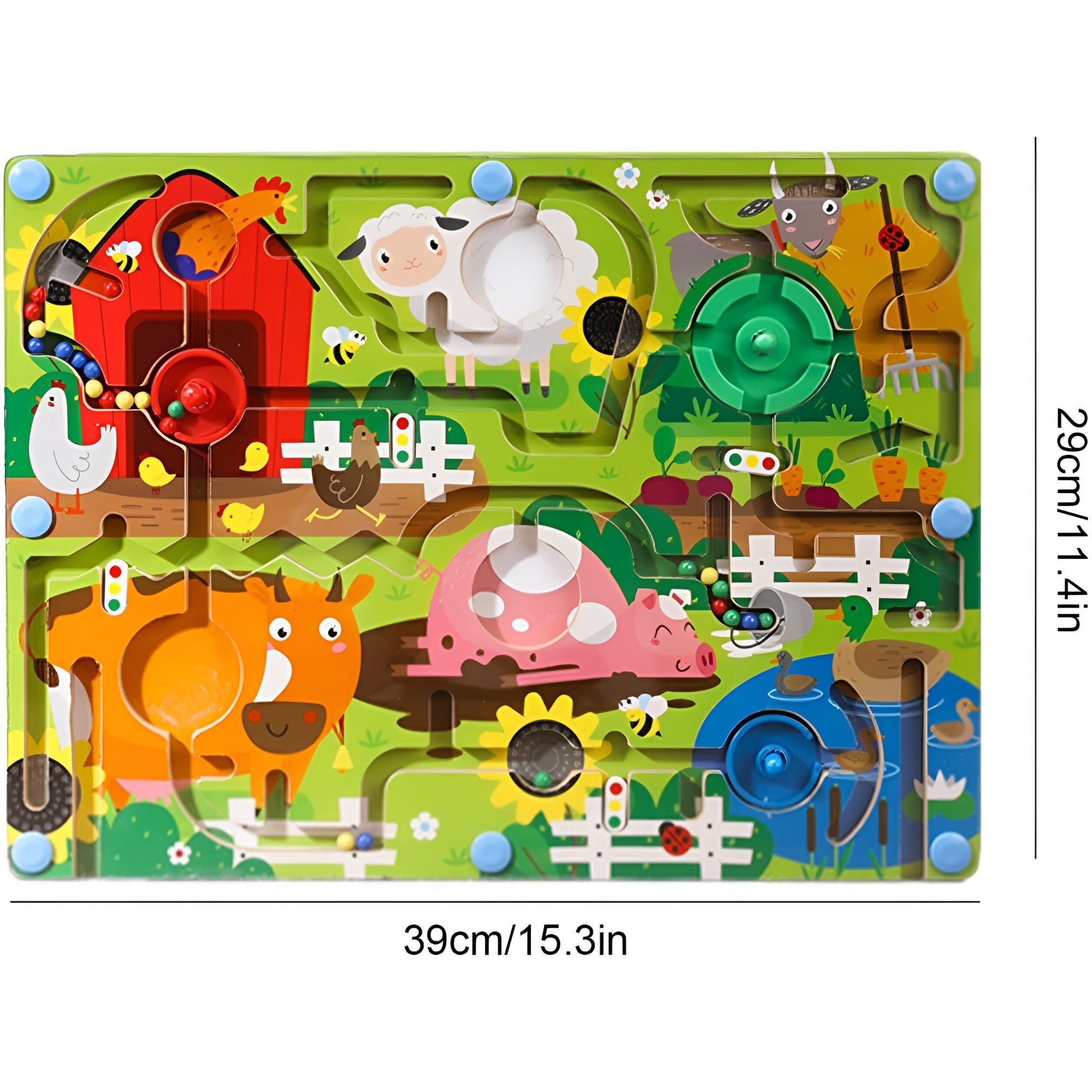 Joc Montessori de Sortare Culori, Flippy, Creion Magnetic, Tip Labirint Ilustrat, din Lemn, Model Ferma, 39x29x1.5 cm-6