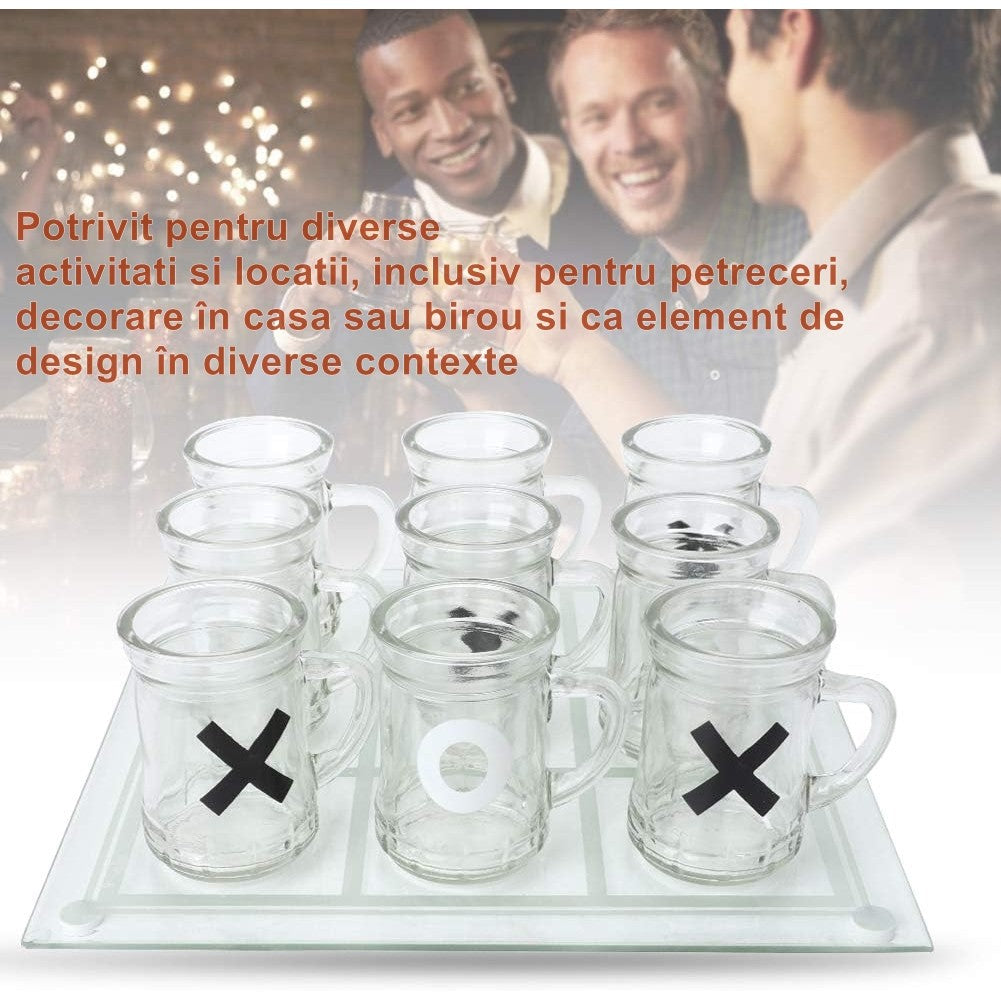 Joc X si O Flippy, cu Mini Halbe din Sticla, 25 x 25 cm, pentru Petreceri, Decor, Cadouri, Transparent-3