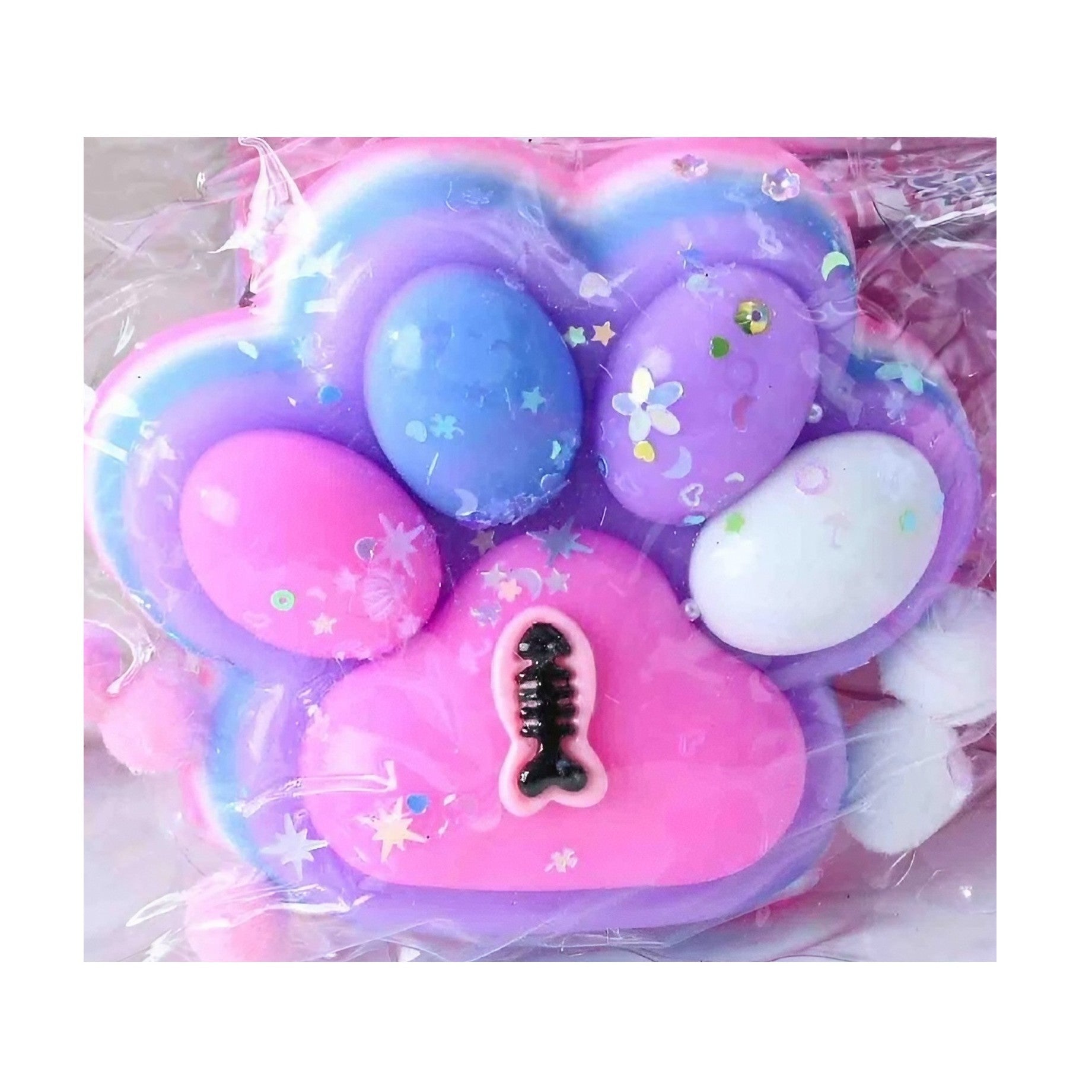 Jucarie Antistres Squishy, Flippy, cu Revenire Lenta, Model Labuta de Pisica, cu Pestisor, 220g, 12.5 x 10.5 cm Squeeze Pinch Family, Ambalaj Transparent, Roz-Multicolor-0