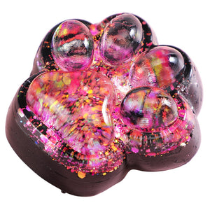 Jucarie Antistres Squishy, Flippy, cu Revenire Lenta, Model Labuta de Pisica cu Sclipici, 6.5x6 cm, 60g, Ambalaj Transparent, Roz-Negru-0