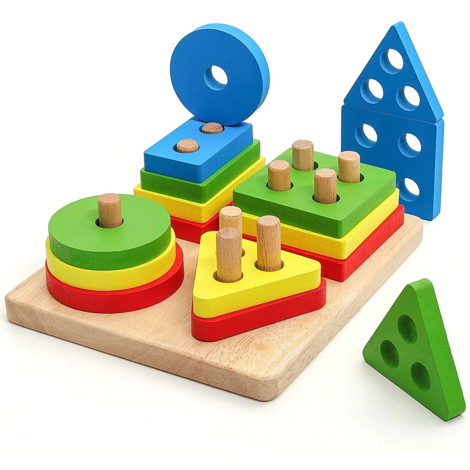 Jucarie Educativa Flippy, Tip Montessori, din Lemn, + 36 Luni, Forme Geometrice, 16 Piese, 12 x 12 cm, Multicolor-0