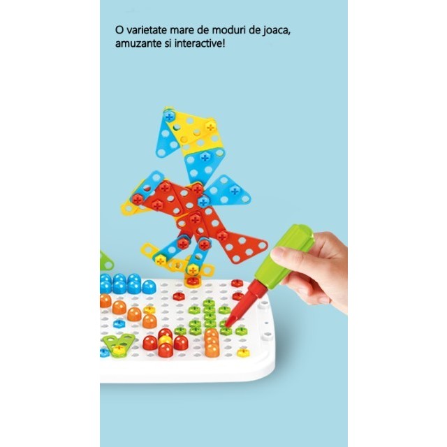 Jucarie educativa pentru copii, Flippy, Set 258 piese, 6 in 1, Valiza cu bormasina, Multicolor-3
