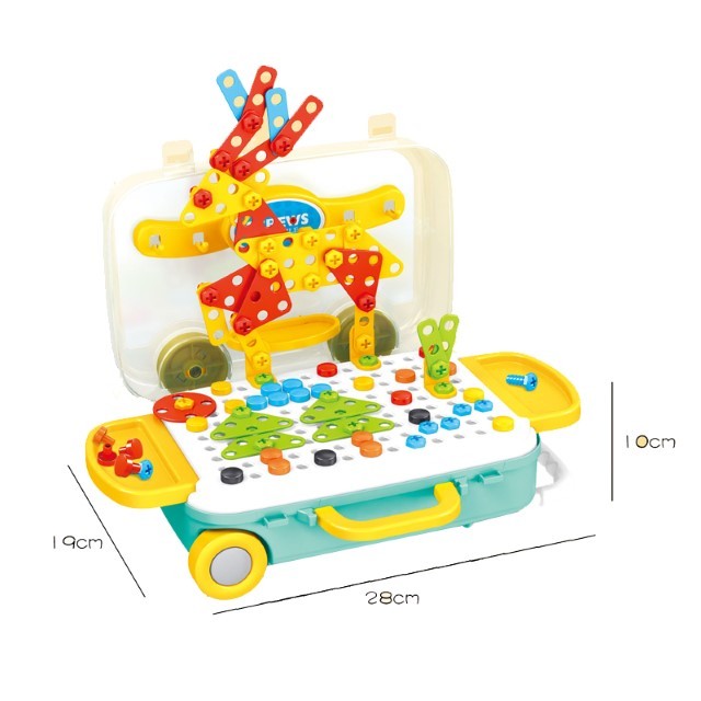 Jucarie educativa pentru copii, Flippy, Set 258 piese, 6 in 1, Valiza cu bormasina, Multicolor-6