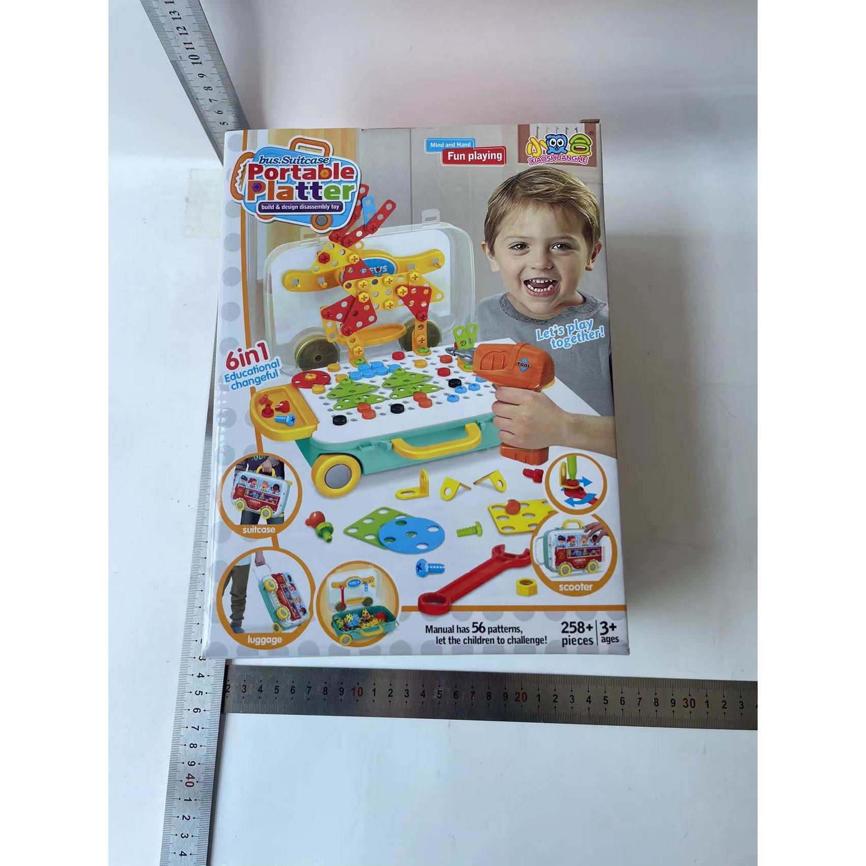 Jucarie educativa pentru copii, Flippy, Set 258 piese, 6 in 1, Valiza cu bormasina, Multicolor-8