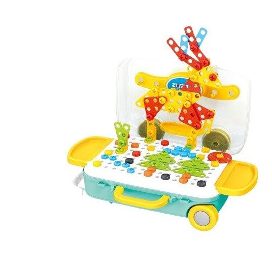 Jucarie educativa pentru copii, Flippy, Set 258 piese, 6 in 1, Valiza cu bormasina, Multicolor-0