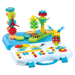 Jucarie Educativa Si Interactiva, Flippy, Set De Constructie Puzzle Din ABS Cu Bormasina Pentru Dezvoltatea Creativitatii Si A Indemanarii 2D si 3D, Valiza, +3, 31x7x25 cm, 336 Piese-0