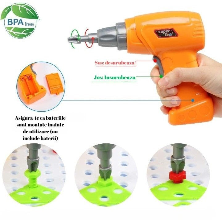 Jucarie Educativa Si Interactiva, Flippy, Set De Constructie Puzzle Din ABS Cu Bormasina Pentru Dezvoltatea Creativitatii Si A Indemanarii 2D si 3D, Valiza, +3, 31x7x25 cm, 338 Piese-2