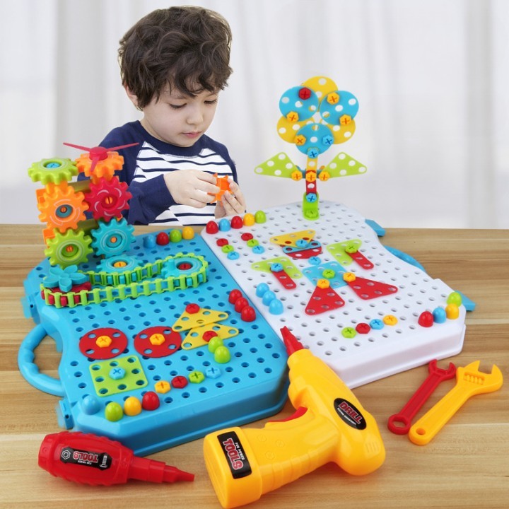 Jucarie Educativa Si Interactiva, Flippy, Set De Constructie Puzzle Din ABS Cu Bormasina Pentru Dezvoltatea Creativitatii Si A Indemanarii 2D si 3D, Valiza, +3, 31x7x25 cm, 338 Piese-4