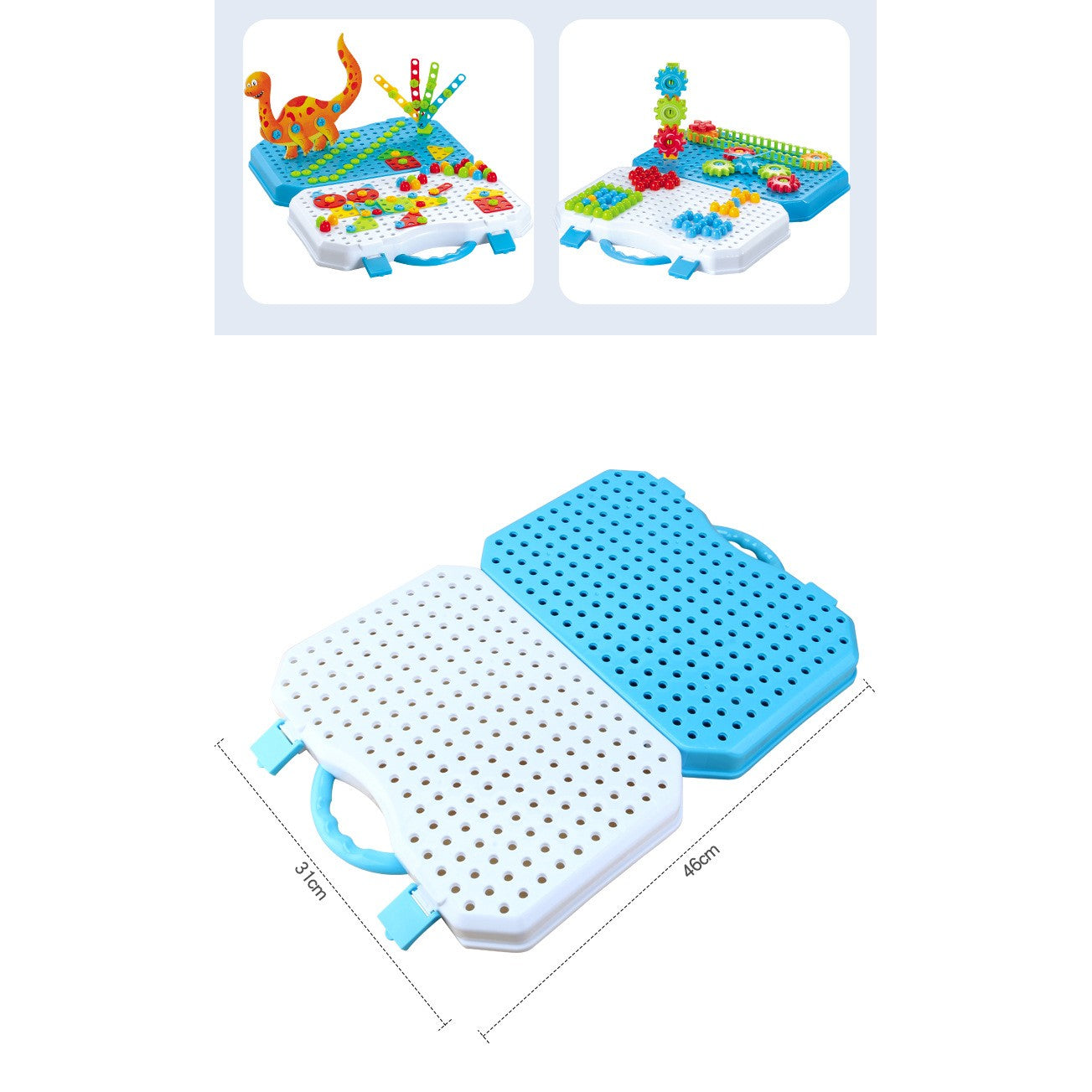 Jucarie Educativa Si Interactiva, Flippy, Set De Constructie Puzzle Din ABS Cu Bormasina Pentru Dezvoltatea Creativitatii Si A Indemanarii 2D si 3D, Valiza, +3, 31x7x25 cm, 338 Piese-8