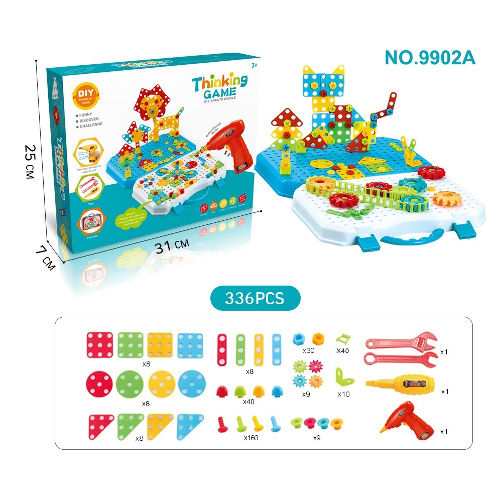 Jucarie Educativa Si Interactiva, Flippy, Set De Constructie Puzzle Din ABS Cu Bormasina Pentru Dezvoltatea Creativitatii Si A Indemanarii 2D si 3D, Valiza, +3, 31x7x25 cm, 336 Piese-8