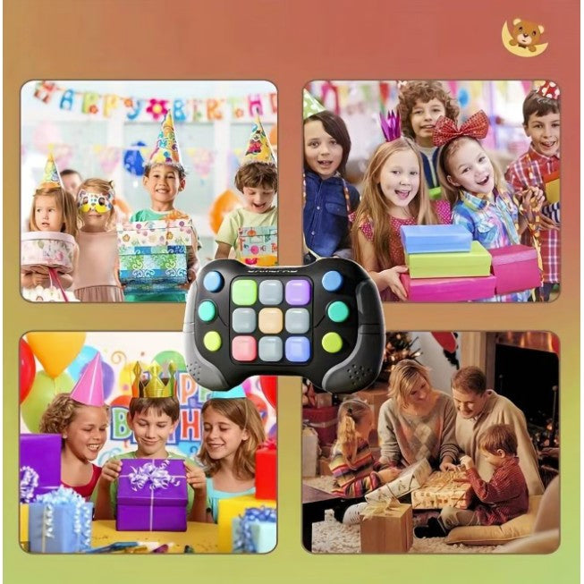 Jucarie Interactiva Flippy, Tip Consola Pop It, 6 butoane functionale, 5 Moduri de Joc, 600 Niveluri, +3 ani, Gri/Negru-4