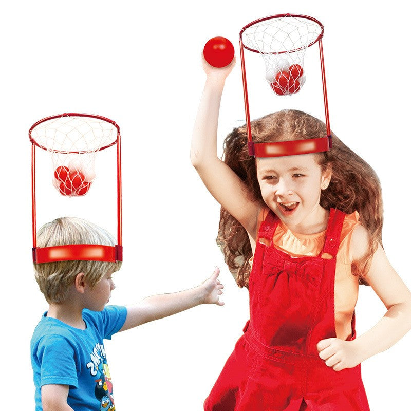 Set Interactiv pentru Copii, Flippy, Joc cu Doua Cosuri de Baschet de Pus pe Cap, Joc Dublu, 20 de Mingi Albe si Rosii, Multicolor-0