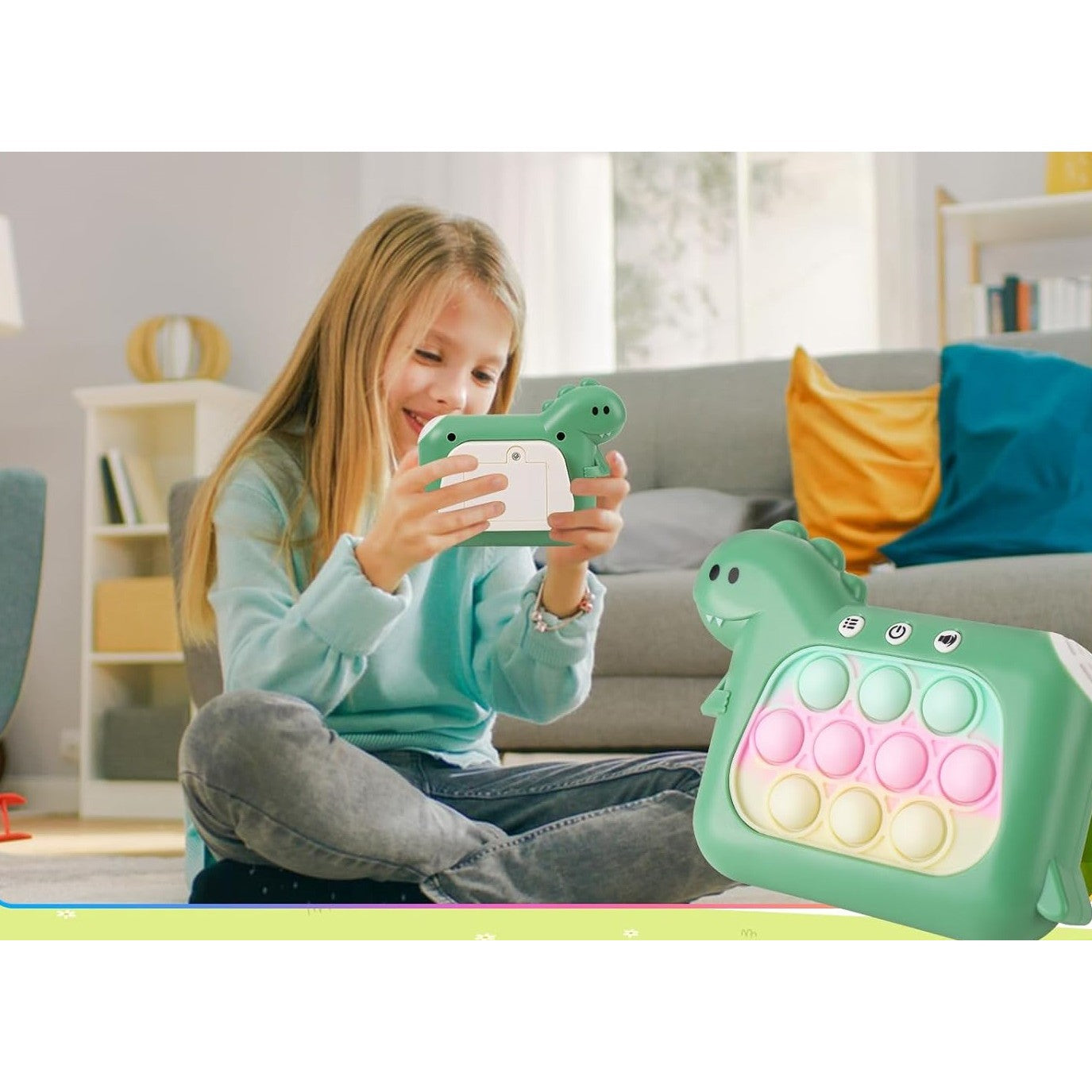 Jucarie Interactiva Pop It Whack A Mole, Flippy, Tip Consola, Anti-Stres, 4 Moduri de Joc, din ABS si Silicon, +3 Ani, Model Dinozaur, Verde-1