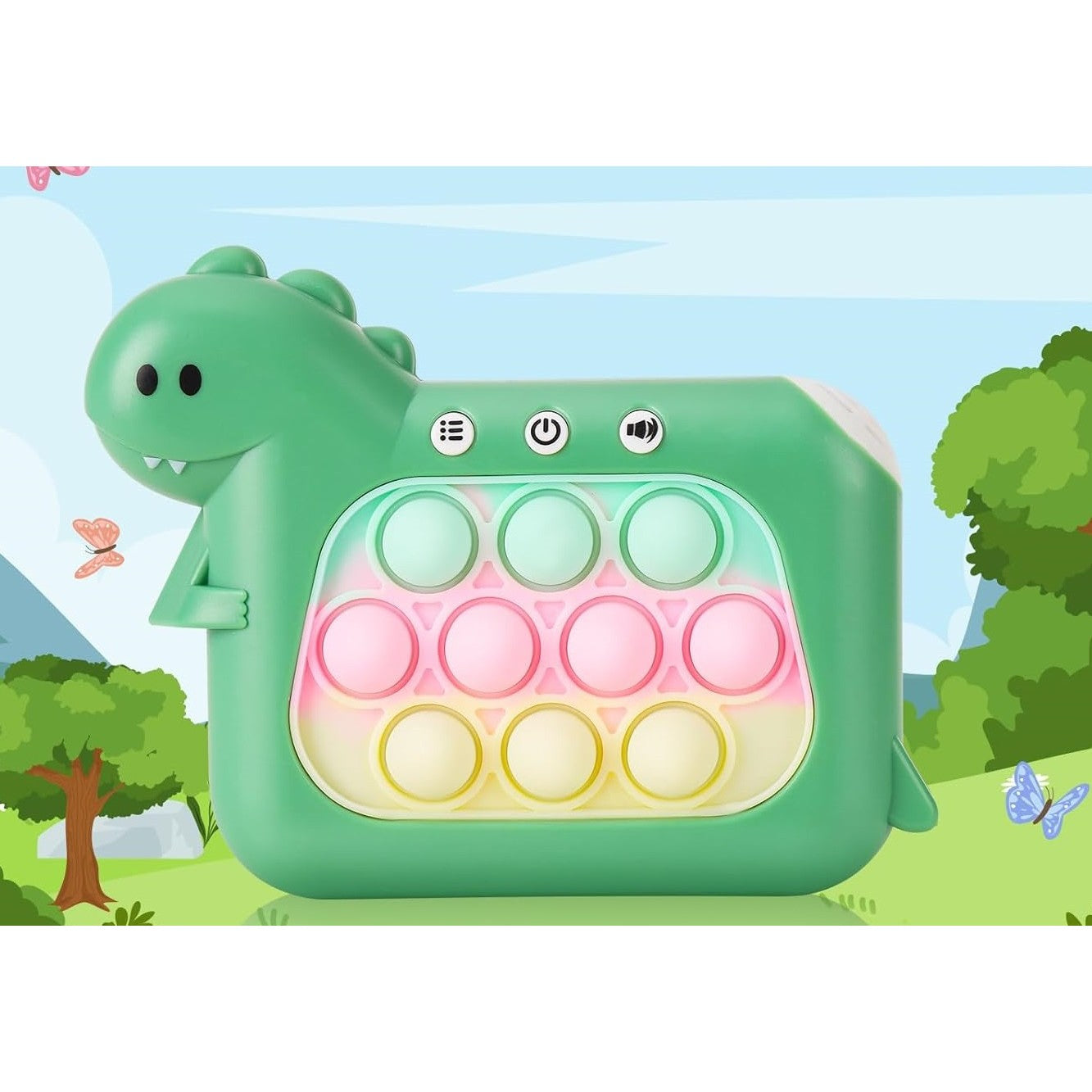 Jucarie Interactiva Pop It Whack A Mole, Flippy, Tip Consola, Anti-Stres, 4 Moduri de Joc, din ABS si Silicon, +3 Ani, Model Dinozaur, Verde-4