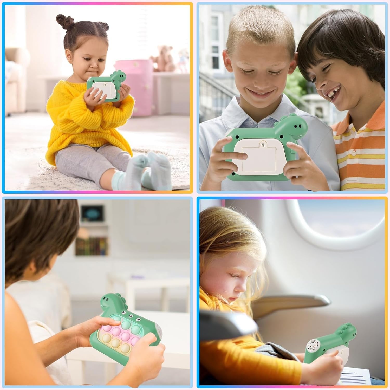 Jucarie Interactiva Pop It Whack A Mole, Flippy, Tip Consola, Anti-Stres, 4 Moduri de Joc, din ABS si Silicon, +3 Ani, Model Dinozaur, Verde-9