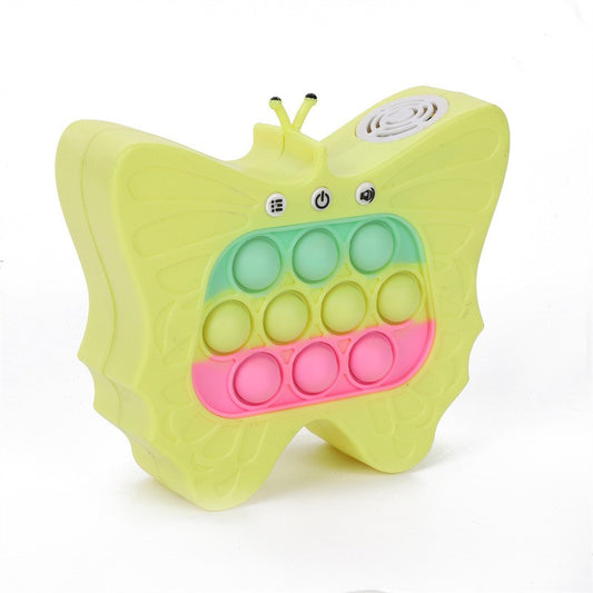 Jucarie Interactiva Tip Consola pentru Copii, Flippy, Diferite Moduri de Joc, 120 Nivele, Material ABS/silicon, cu Nivele, Sunete si Lumini, 12 x 5.5 x 13.5 cm cm, Model Fluture, Galben-1