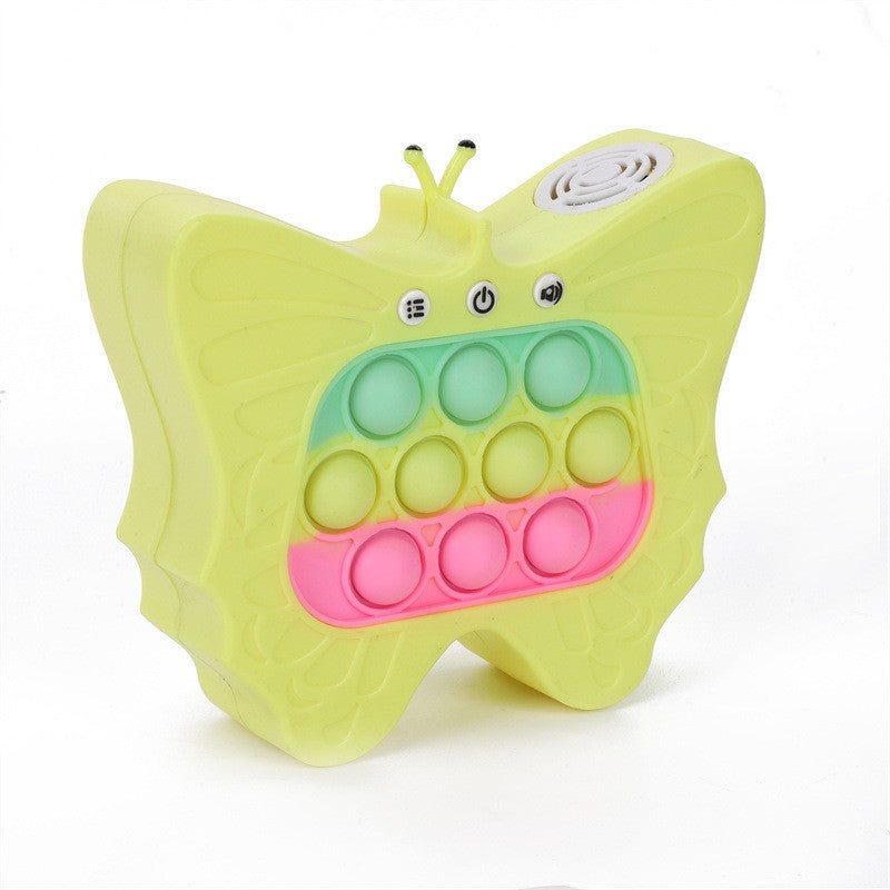 Jucarie Interactiva Tip Consola pentru Copii, Flippy, Diferite Moduri de Joc, 120 Nivele, Material ABS/silicon, cu Nivele, Sunete si Lumini, 12 x 5.5 x 13.5 cm cm, Model Fluture, Galben-1