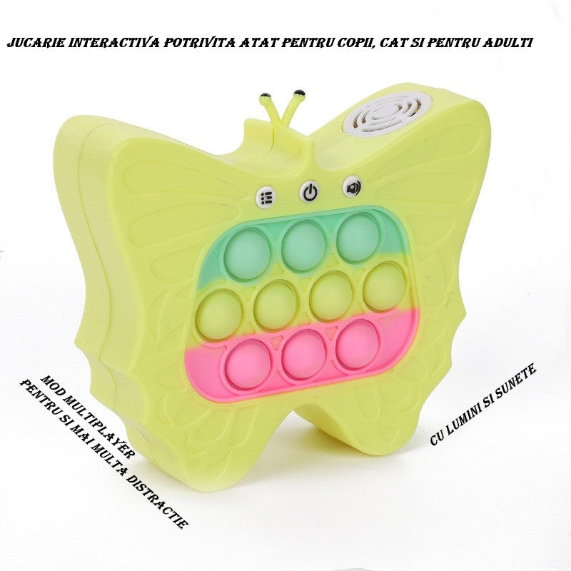 Jucarie Interactiva Tip Consola pentru Copii, Flippy, Diferite Moduri de Joc, 120 Nivele, Material ABS/silicon, cu Nivele, Sunete si Lumini, 12 x 5.5 x 13.5 cm cm, Model Fluture, Galben-3