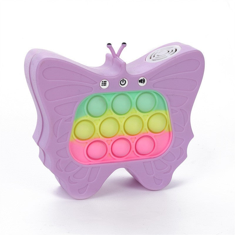 Jucarie Interactiva Tip Consola pentru Copii, Flippy, Diferite Moduri de Joc, 120 Nivele, Material ABS/silicon, Sunete si Lumini, 12 x 5.5 x 13.5 cm, Model Fluture, Mov-3