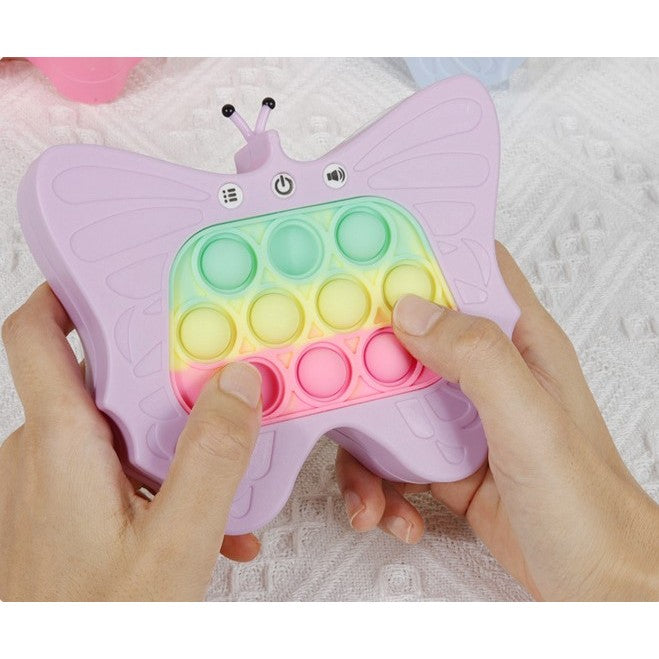 Jucarie Interactiva Tip Consola pentru Copii, Flippy, Diferite Moduri de Joc, 120 Nivele, Material ABS/silicon, Sunete si Lumini, 12 x 5.5 x 13.5 cm, Model Fluture, Mov-4