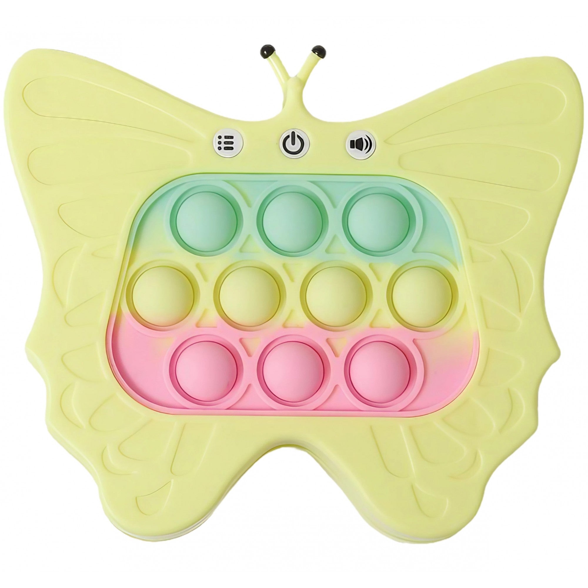 Jucarie Interactiva Tip Consola pentru Copii, Flippy, Diferite Moduri de Joc, 120 Nivele, Material ABS/silicon, cu Nivele, Sunete si Lumini, 12 x 5.5 x 13.5 cm cm, Model Fluture, Galben-0