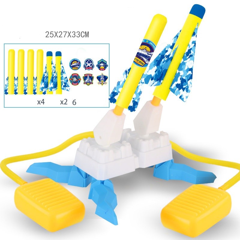 Jucarie pentru Copii, Flippy, Lansator de Rachete cu Piciorul, Doua Lansatoare, 4 Rachete Fara Lumini, 2 Aircrafts, 33x25x27 cm, Galben-Albastru-1